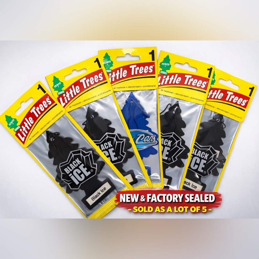 LITTLE TREES 4 Black Ice/ 1 New Car Hanging Air Freshener – (5 Pack)